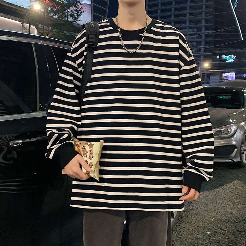 ゆったりオーバーサイズボーダーロングTシャツ ボーダー服