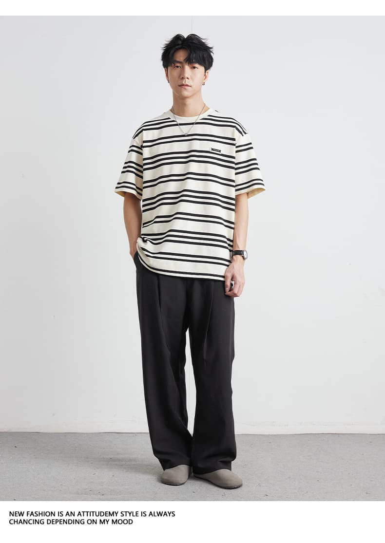 ボーダー クラシック横縞ゆったりデザインTシャツ