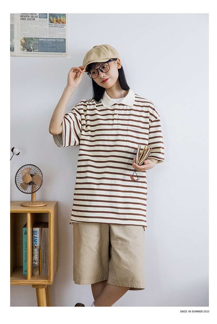 ゆったりシルエットボーダーポロシャツ ボーダー服