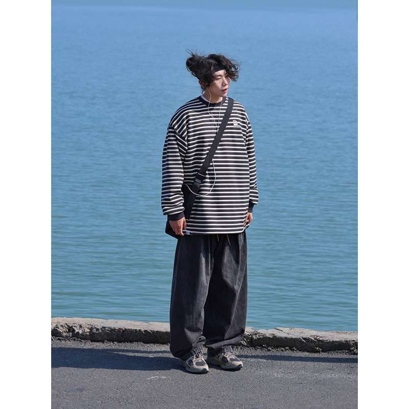 ゆったりボーダーオーバーサイズトップス ボーダー服