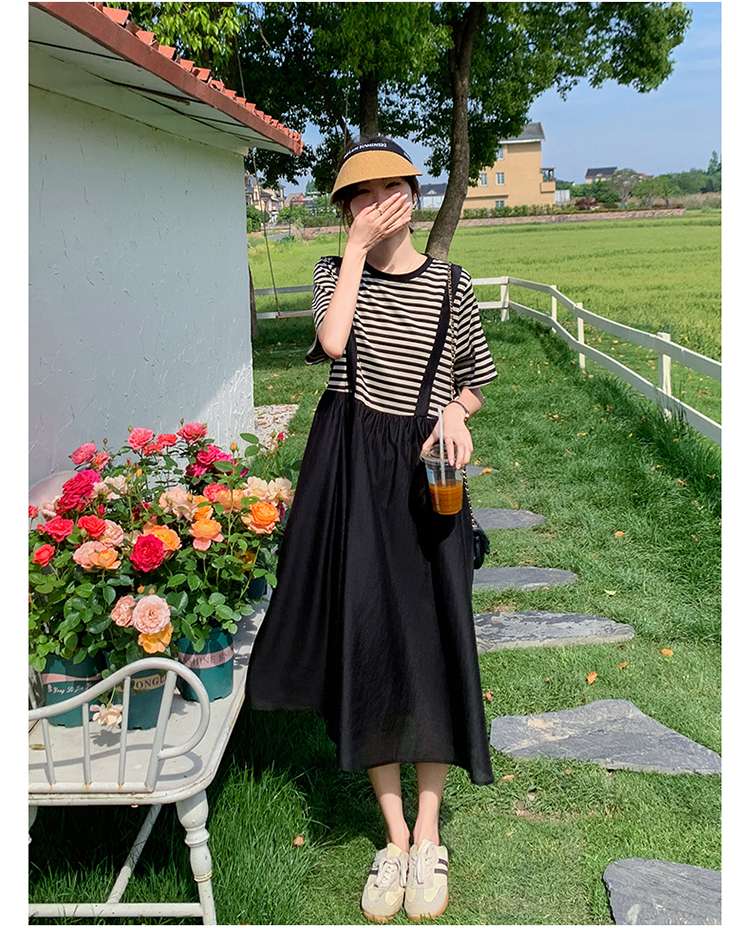 ストライプ切り替えサロペットワンピース ボーダー服