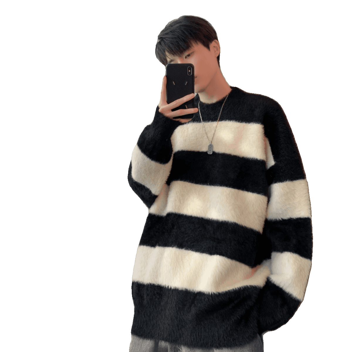 モコモコボーダーオーバーサイズニット ボーダー服
