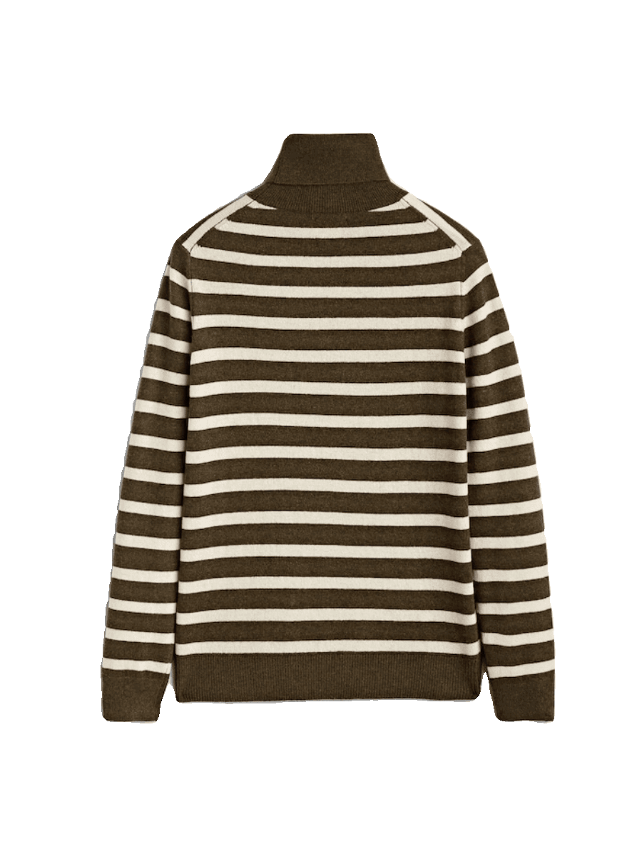 リブ編みボーダータートルネックセーター ボーダー服