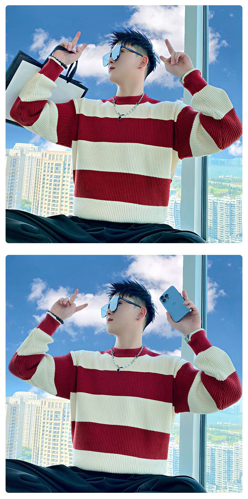 ビッグシルエットボーダーニットセーター ボーダー服