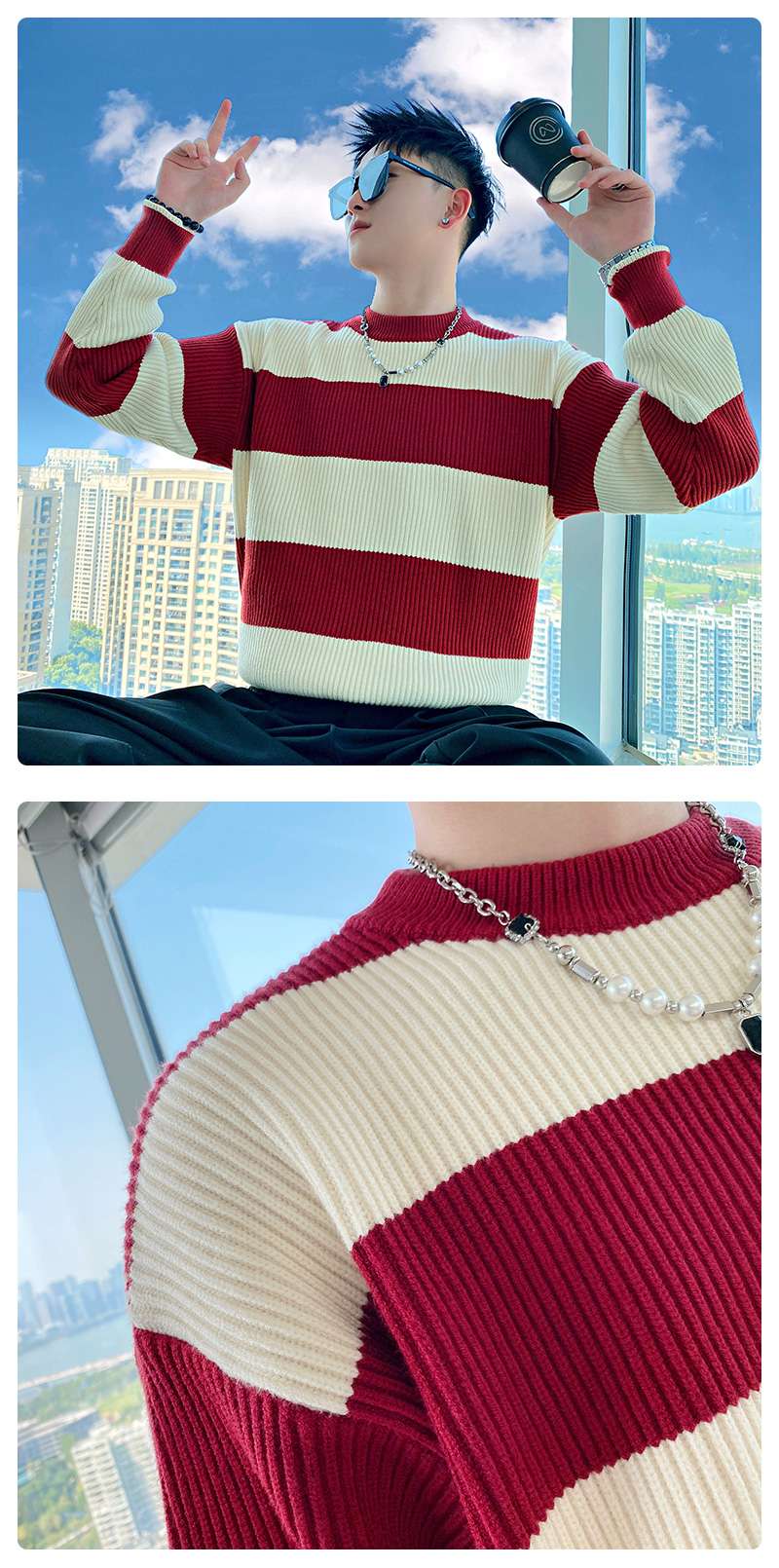 ビッグシルエットボーダーニットセーター ボーダー服