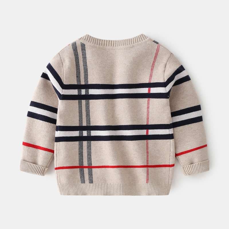 チェック柄ニットカーディガン ボーダー服