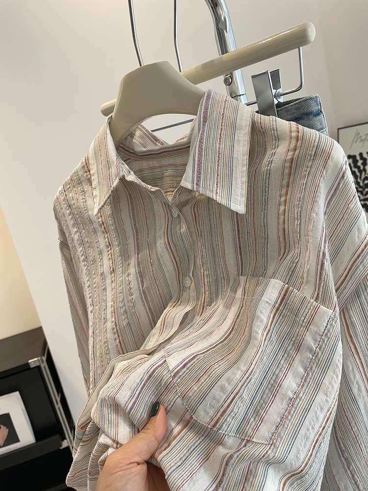 マルチストライプオーバーサイズシャツ ボーダー服