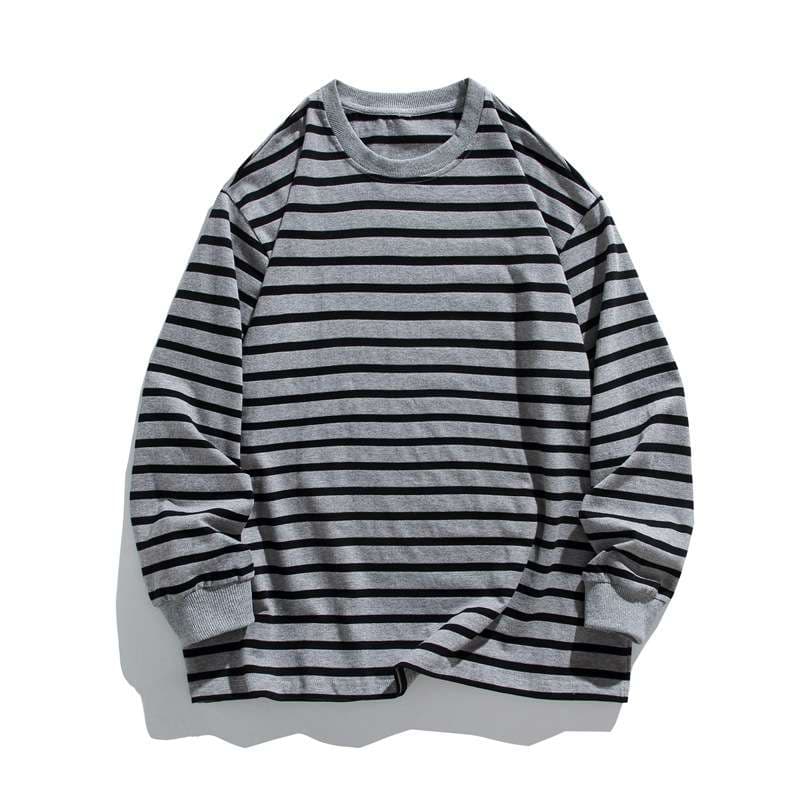 ゆったりオーバーサイズボーダーロングTシャツ ボーダー服