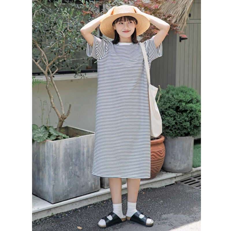 シンプル爽やかストライプマキシワンピース ボーダー服