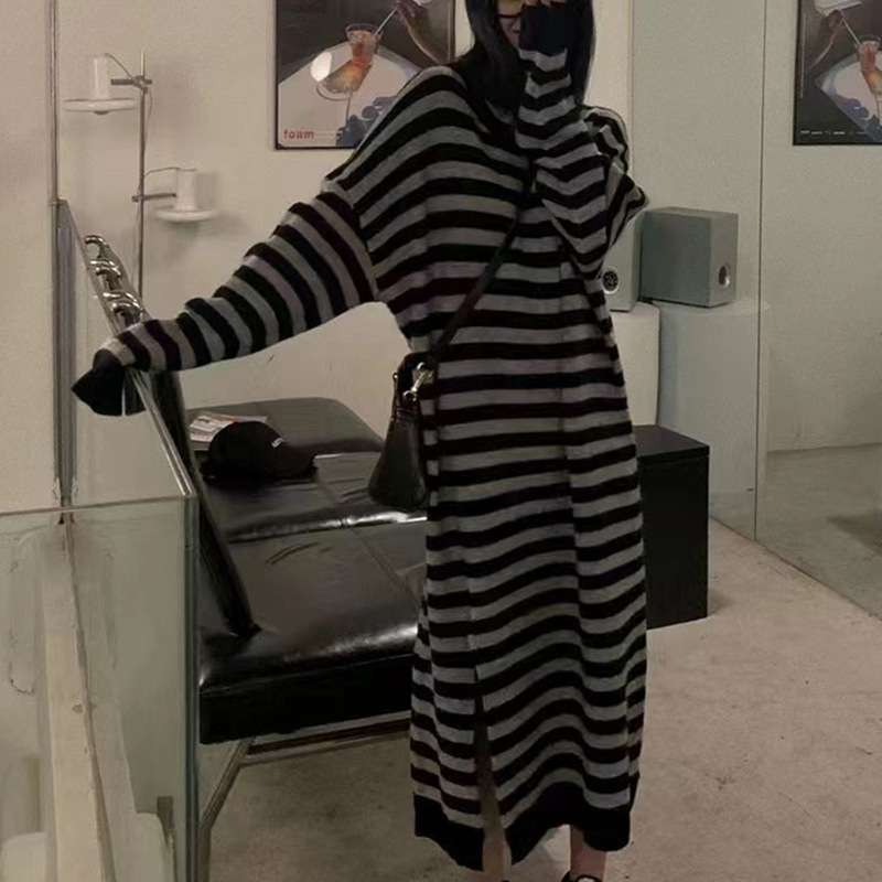 オーバーサイズストライプニットワンピース ボーダー服