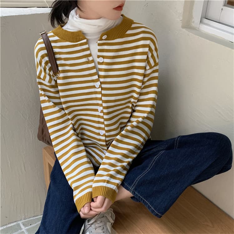 ボーダー服カーディガン 大人可愛いボーダーニット