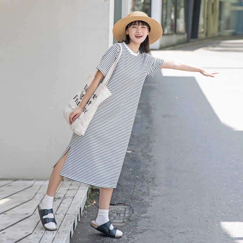 シンプル爽やかストライプマキシワンピース ボーダー服