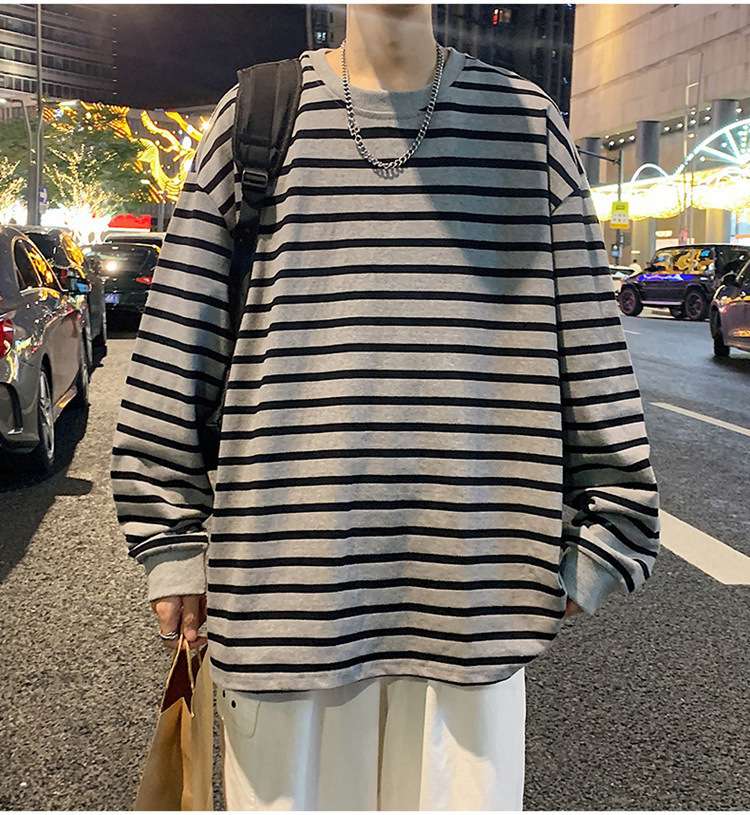 ゆったりオーバーサイズボーダーロングTシャツ ボーダー服