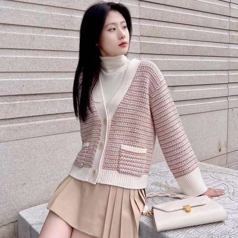 ボーダー柄ニットカーディガン ボーダー服