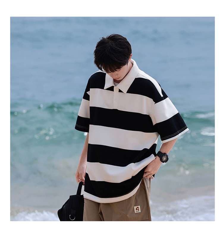 爽やか海辺のリラックスボーダーポロシャツ ボーダー服