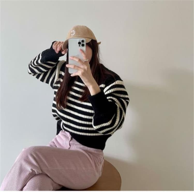 ボーダー服セーター 秋冬レトロボーダー ゆったりニット