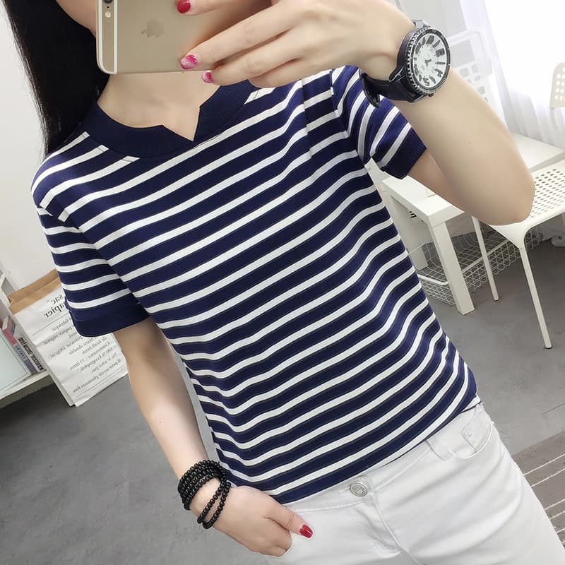 ボーダー キーネック ボーダーTシャツ