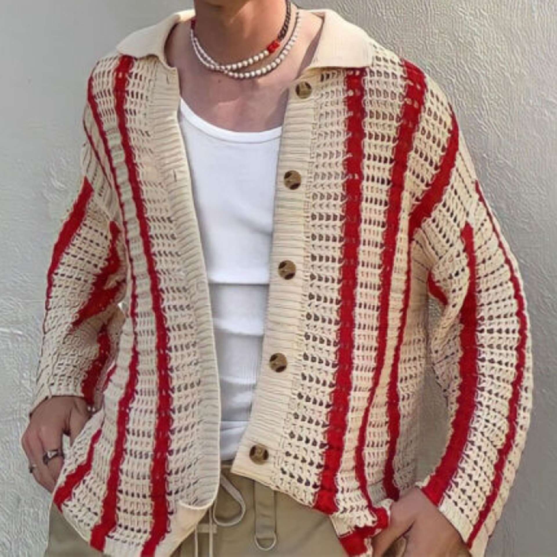 かぎ針編みボーダーカーディガン ボーダー服