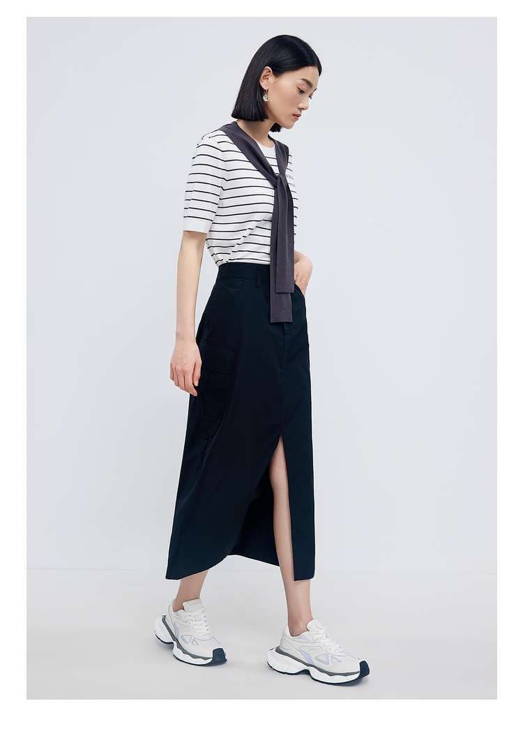 ボーダー柄半袖ニットとロングスカートの上下セット ボーダー服