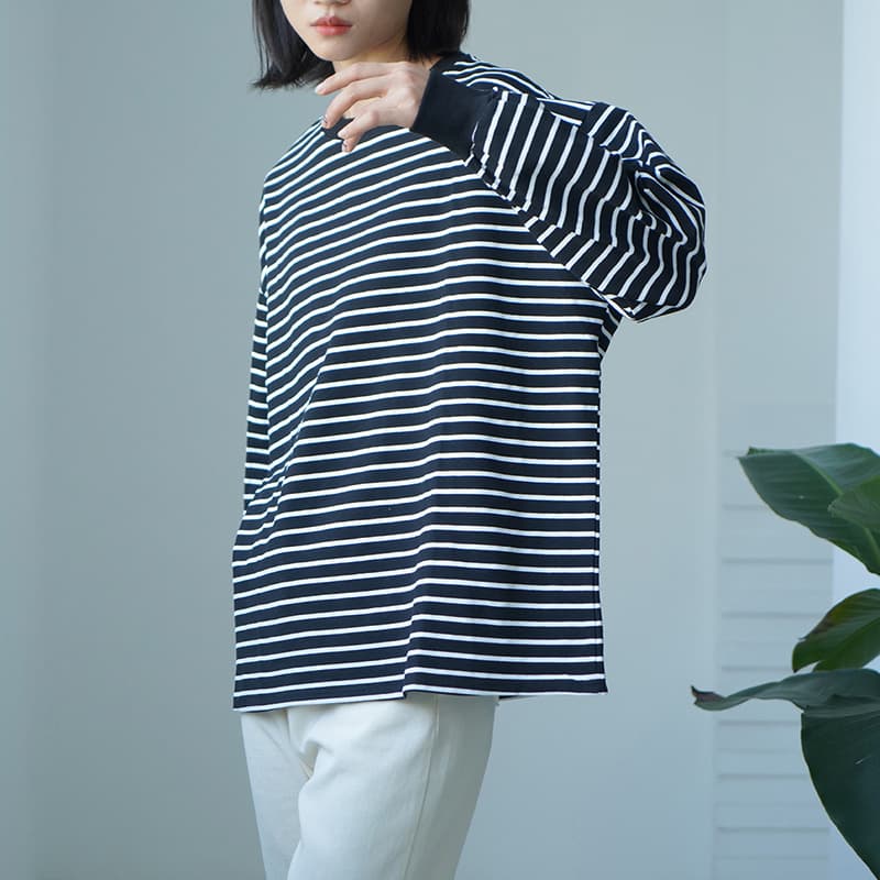 ボーダー服 秋新作 ボーダー柄プルオーバー ゆったりシルエット