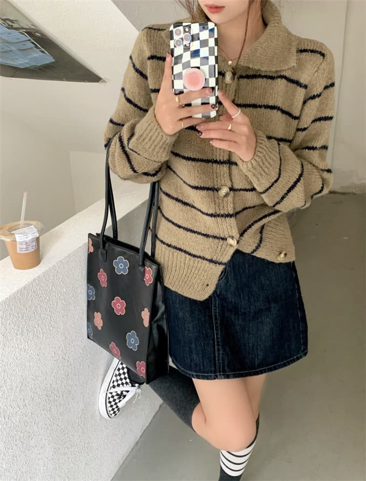 ボーダー服カーディガン長袖ニット