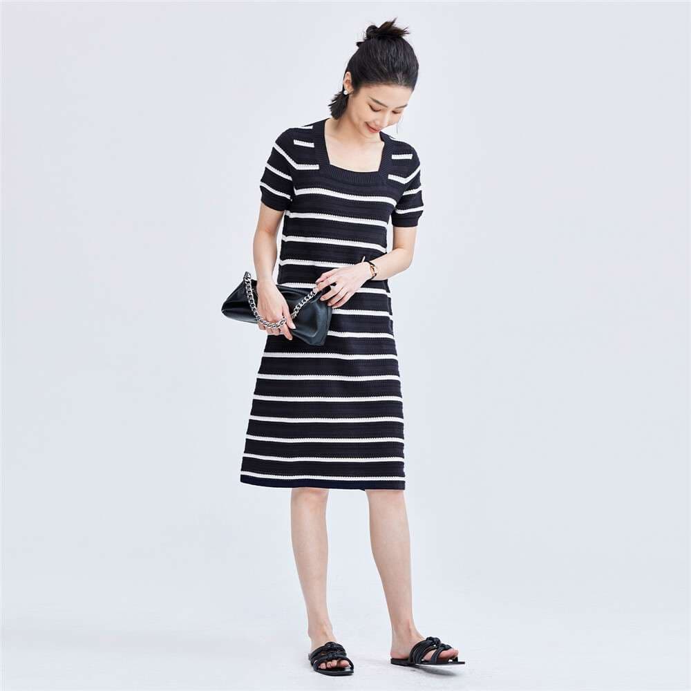 涼やかボーダーニットワンピース ボーダー服