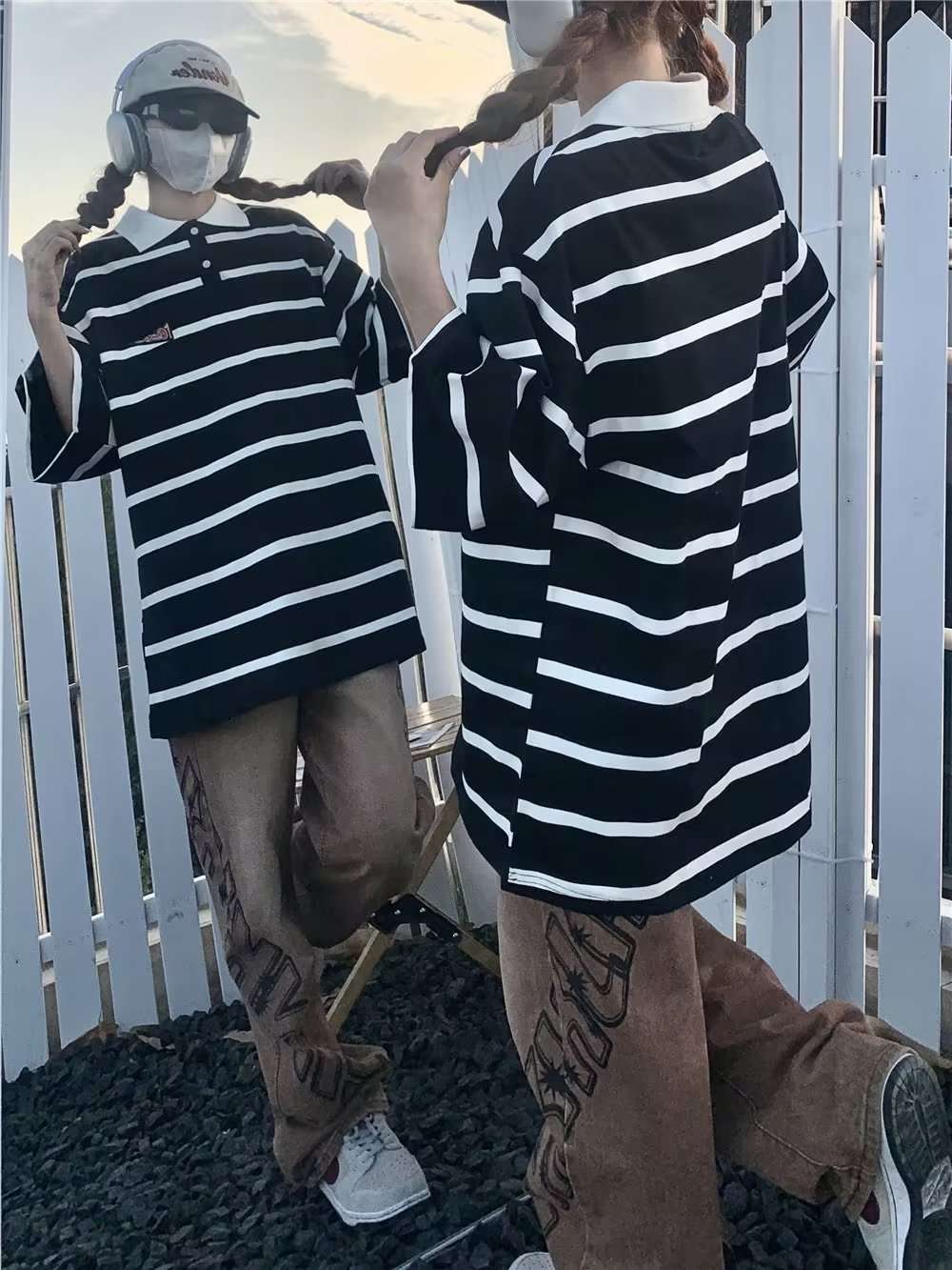 ゆったりシルエットのストライプポロシャツ ボーダー服
