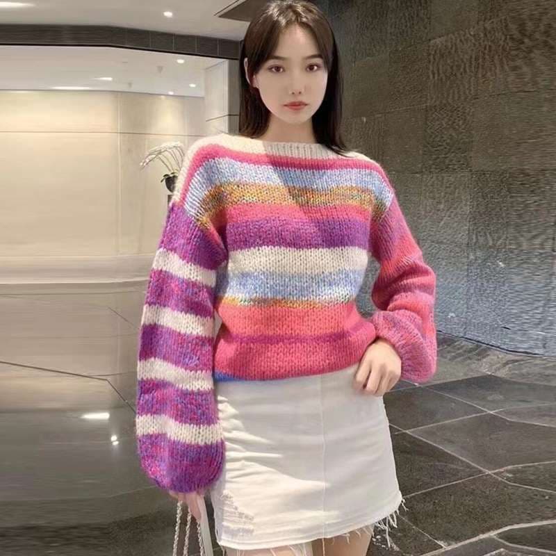マルチボーダーオーバーサイズニット ボーダー服
