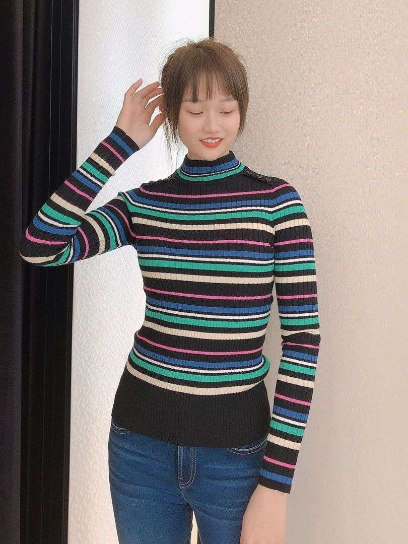 マルチボーダー柄リブニットセーター ボーダー服
