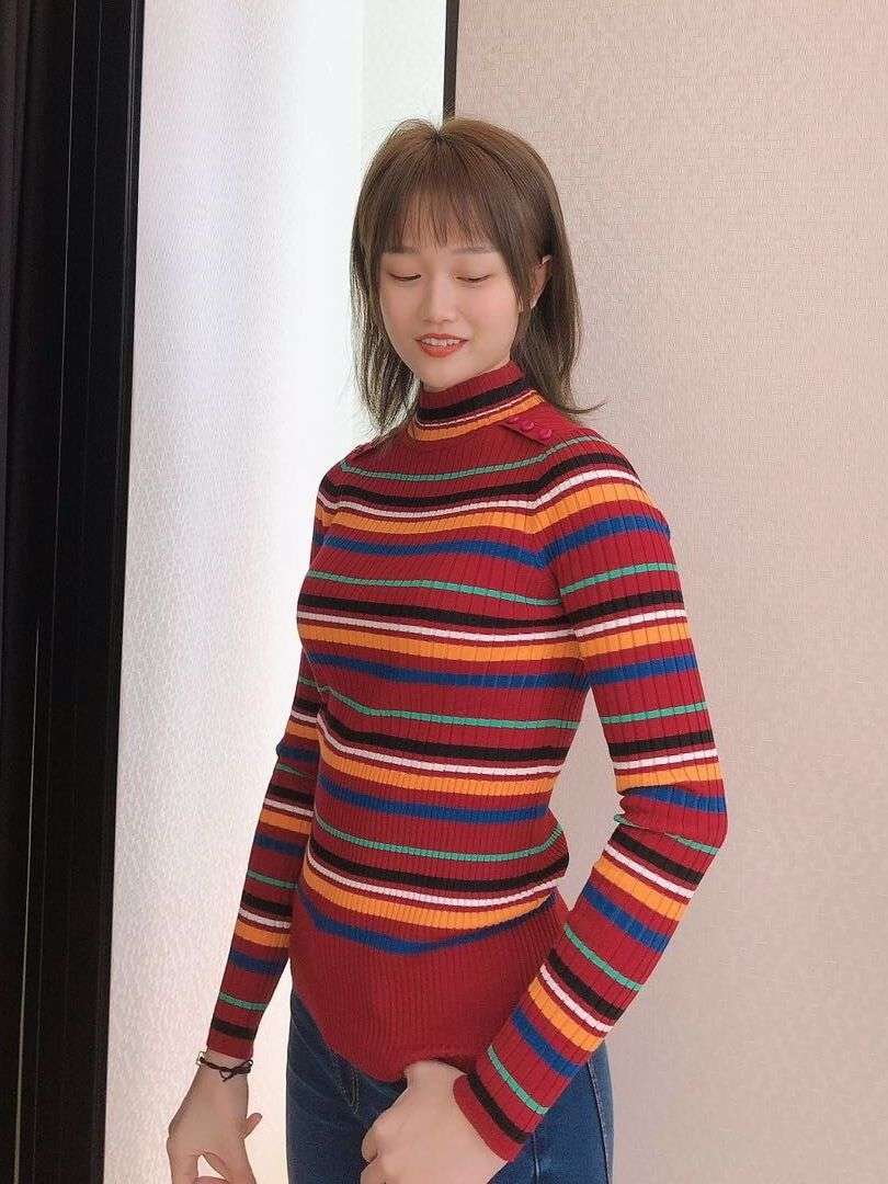 マルチボーダー柄リブニットセーター ボーダー服