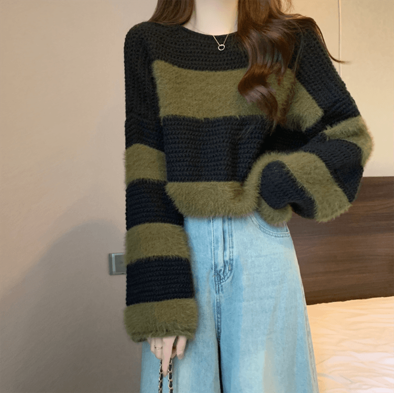 ふわもこボーダー柄オーバーサイズニット ボーダー服