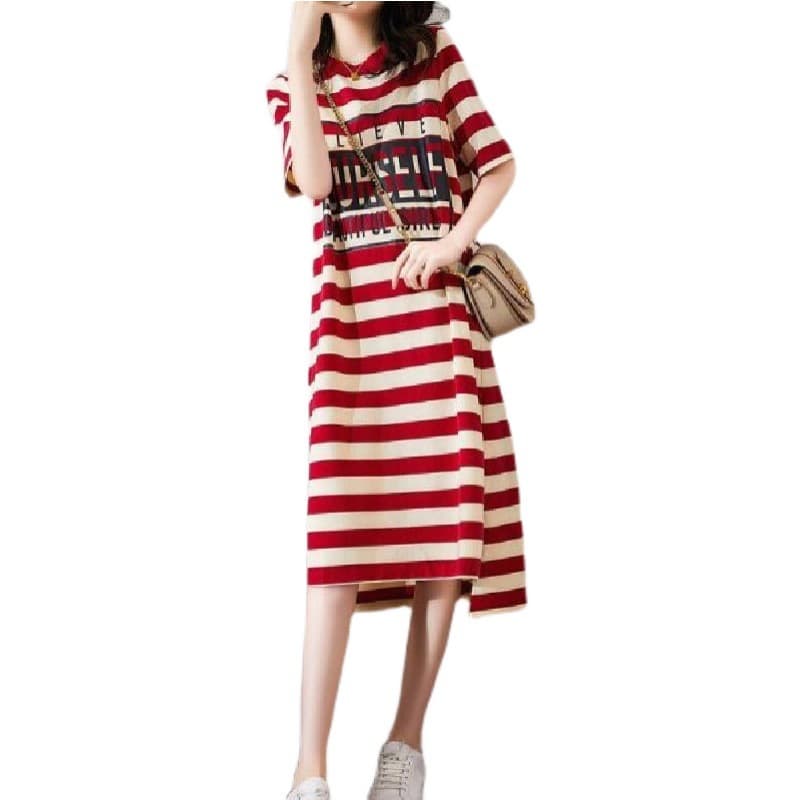 ボーダー服 ロゴプリント入りボーダーワンピース