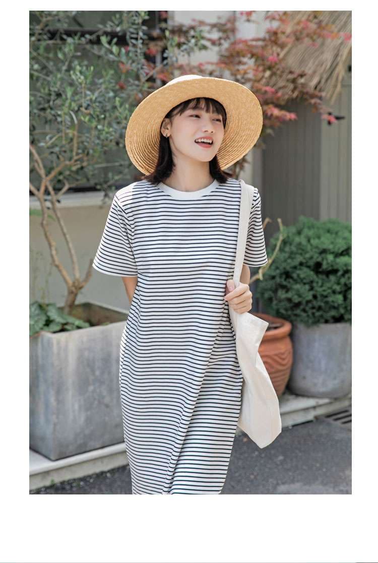 シンプル爽やかストライプマキシワンピース ボーダー服