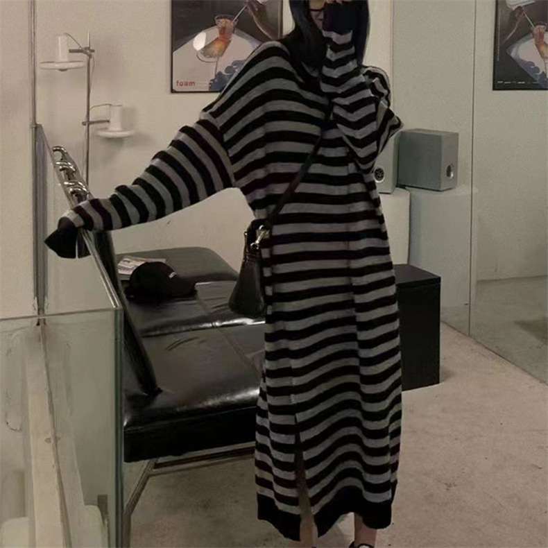 オーバーサイズストライプニットワンピース ボーダー服