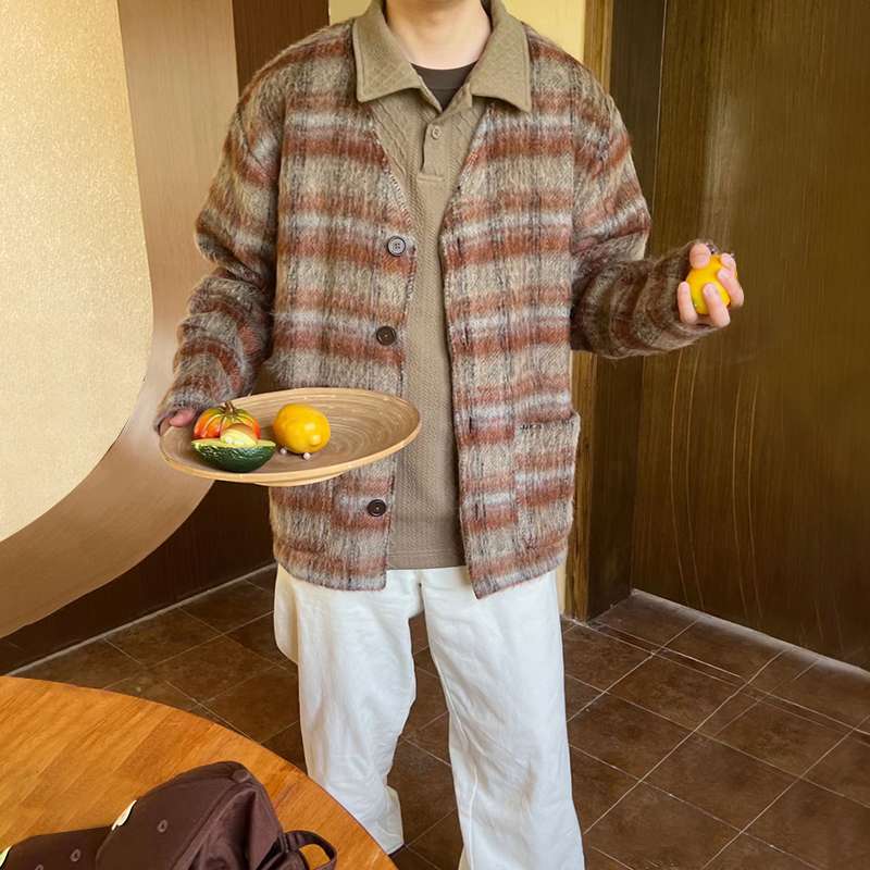 ふわもこボーダー柄オーバーサイズカーディガン ボーダー服