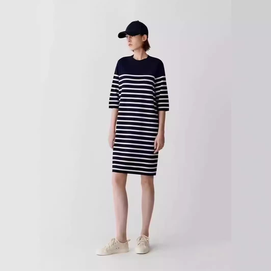 リラックスボーダーストレートワンピース ボーダー服