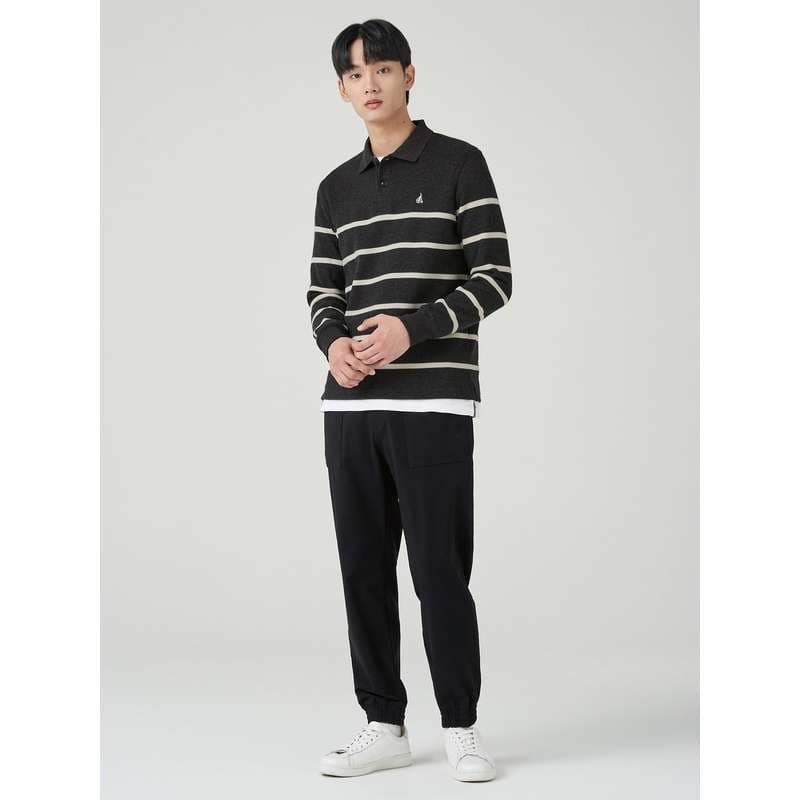 ボーダー柄長袖ポロニット ボーダー服