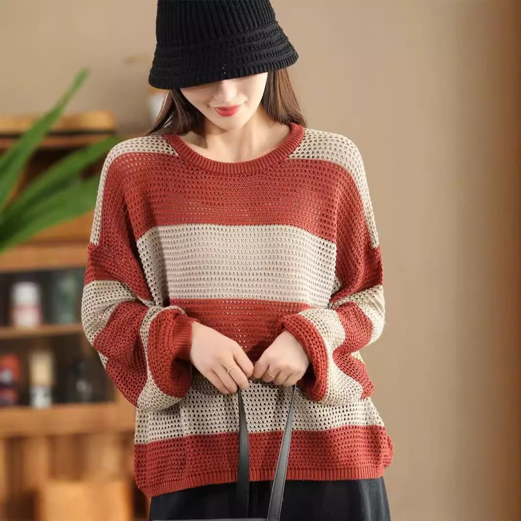 ざっくり編みボーダーニット ボーダー服