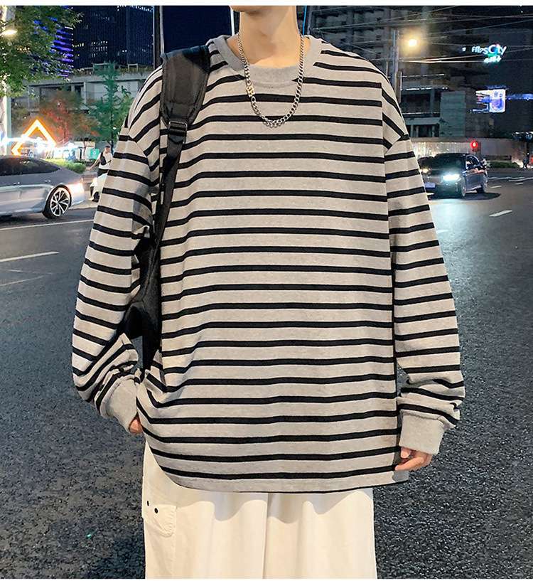 ゆったりオーバーサイズボーダーロングTシャツ ボーダー服
