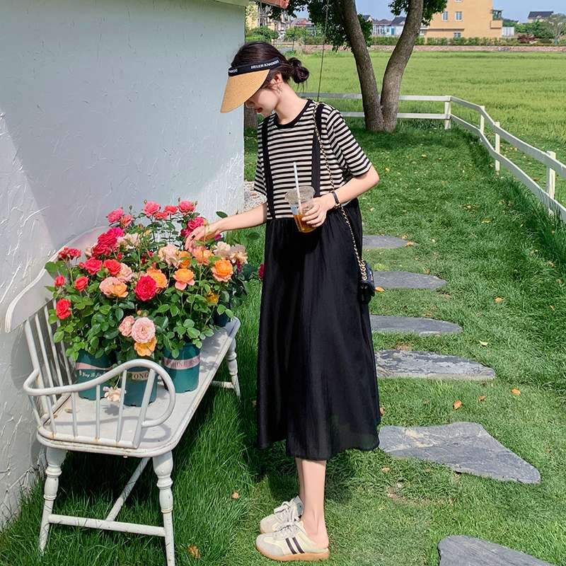 ストライプ切り替えサロペットワンピース ボーダー服