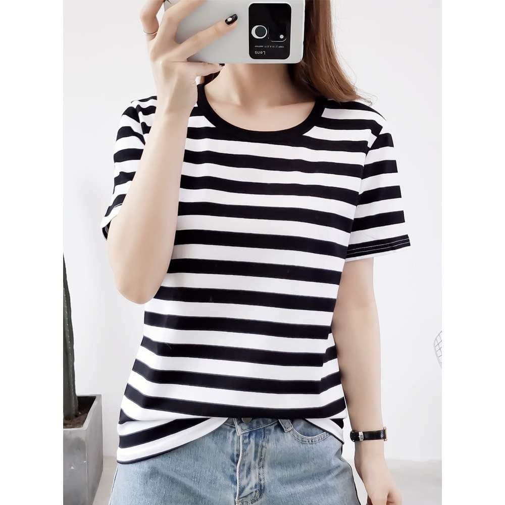 シンプルボーダーデザイン半袖Tシャツ ボーダー服