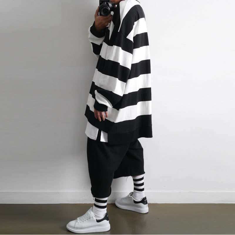オーバーサイズボーダーニットセーター ボーダー服