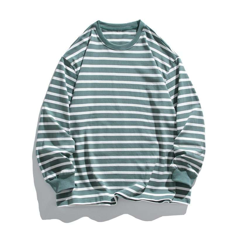 ゆったりオーバーサイズボーダーロングTシャツ ボーダー服