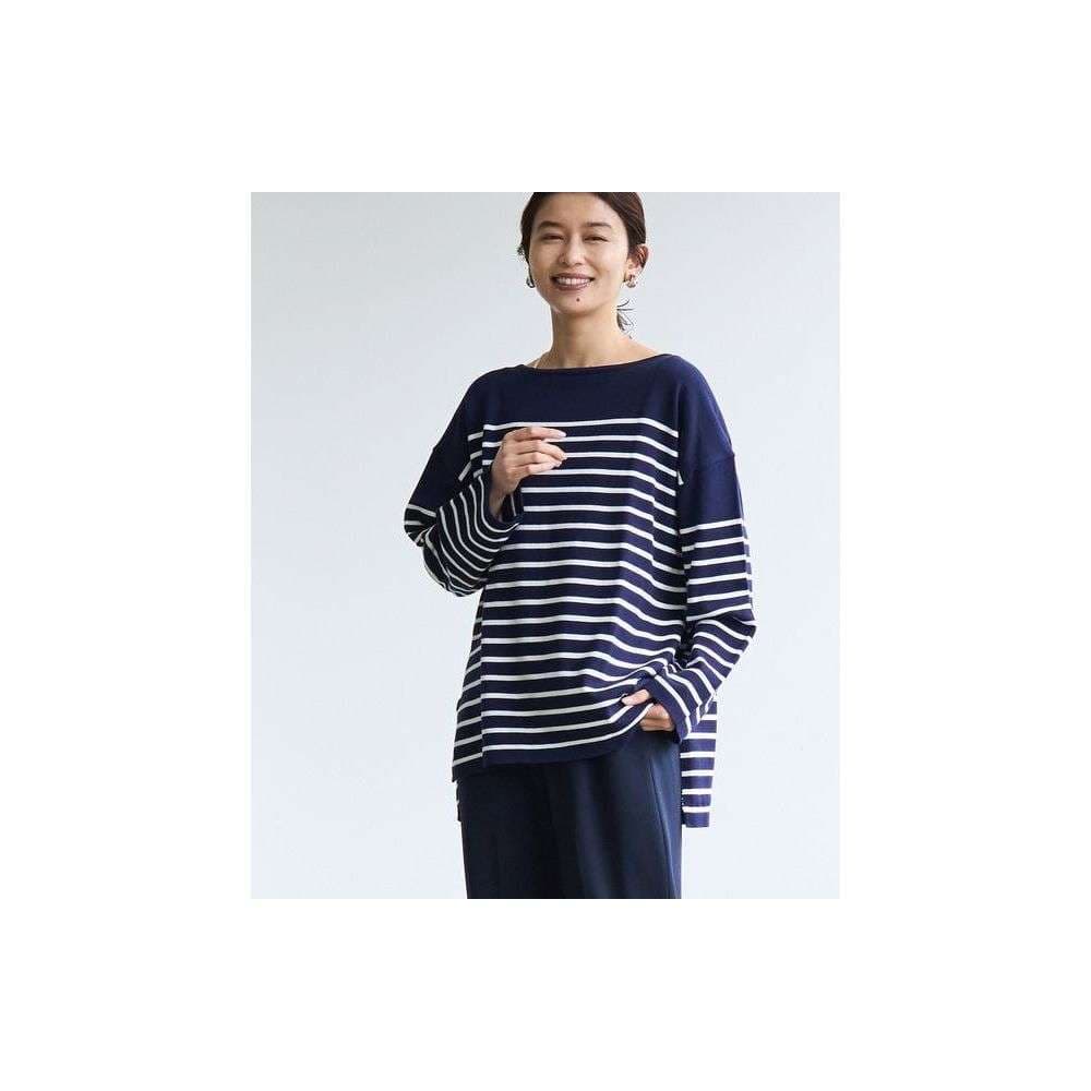 ゆったりボーダー柄ロングスリーブカットソー ボーダー服