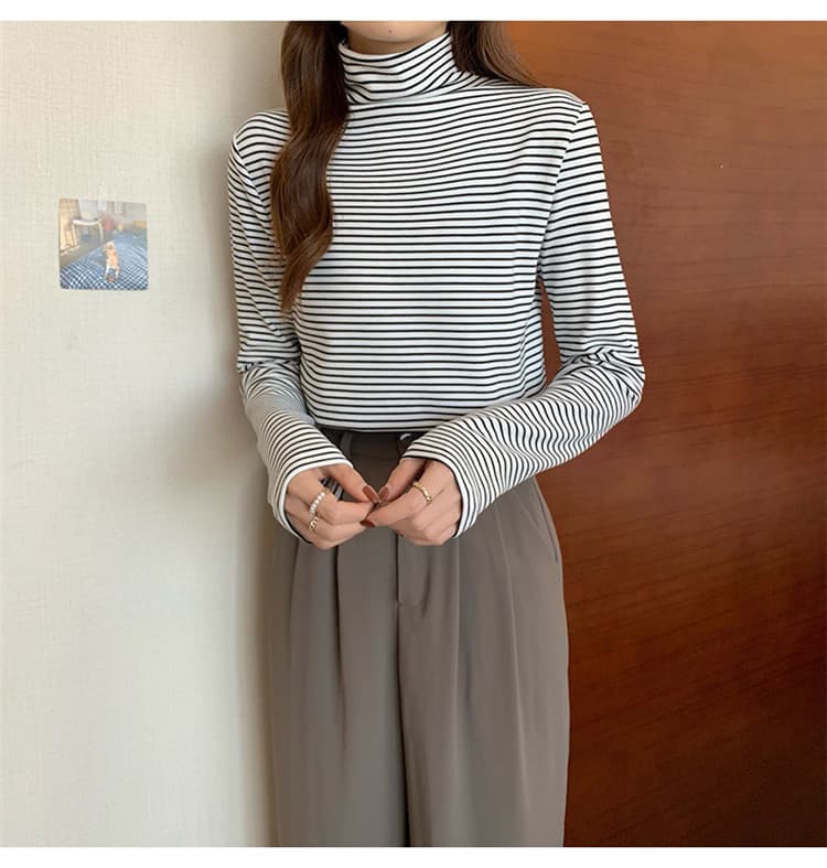 ボーダー服タートル 暖かい厚手ボーダー長袖シャツ