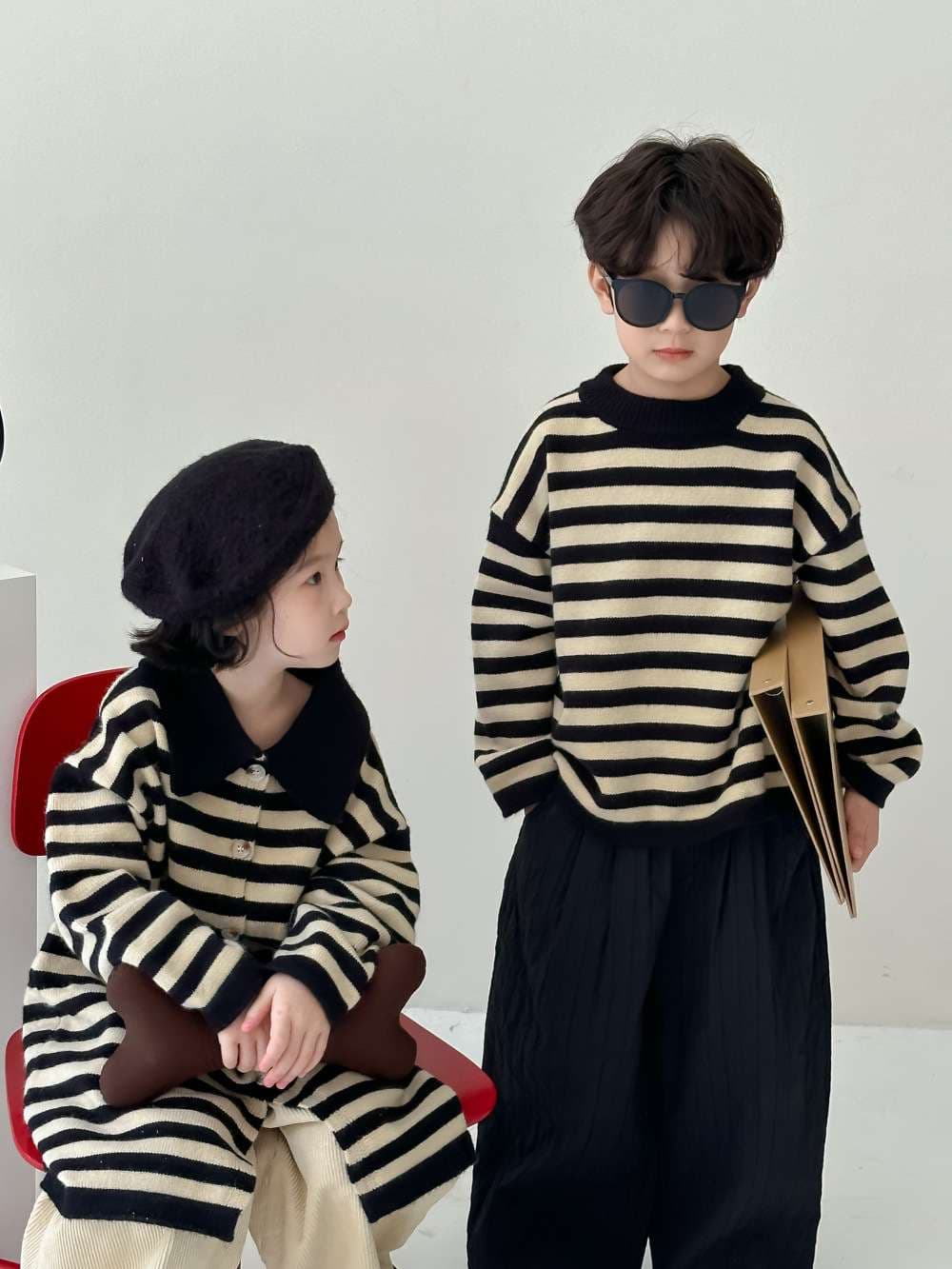 モダンストライプのニットウェアセット ボーダー服