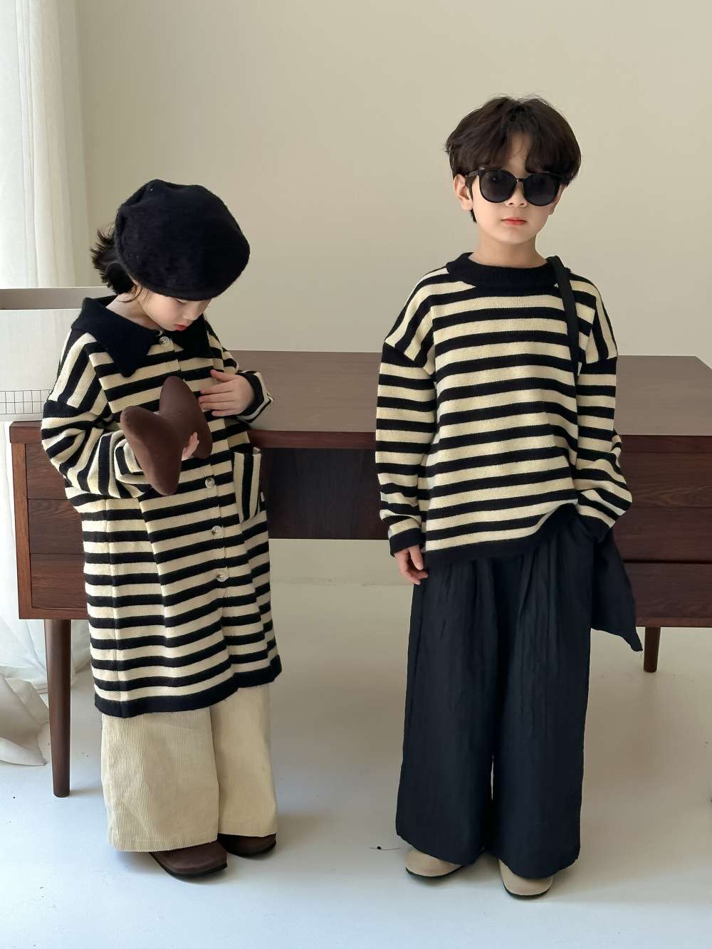 モダンストライプのニットウェアセット ボーダー服