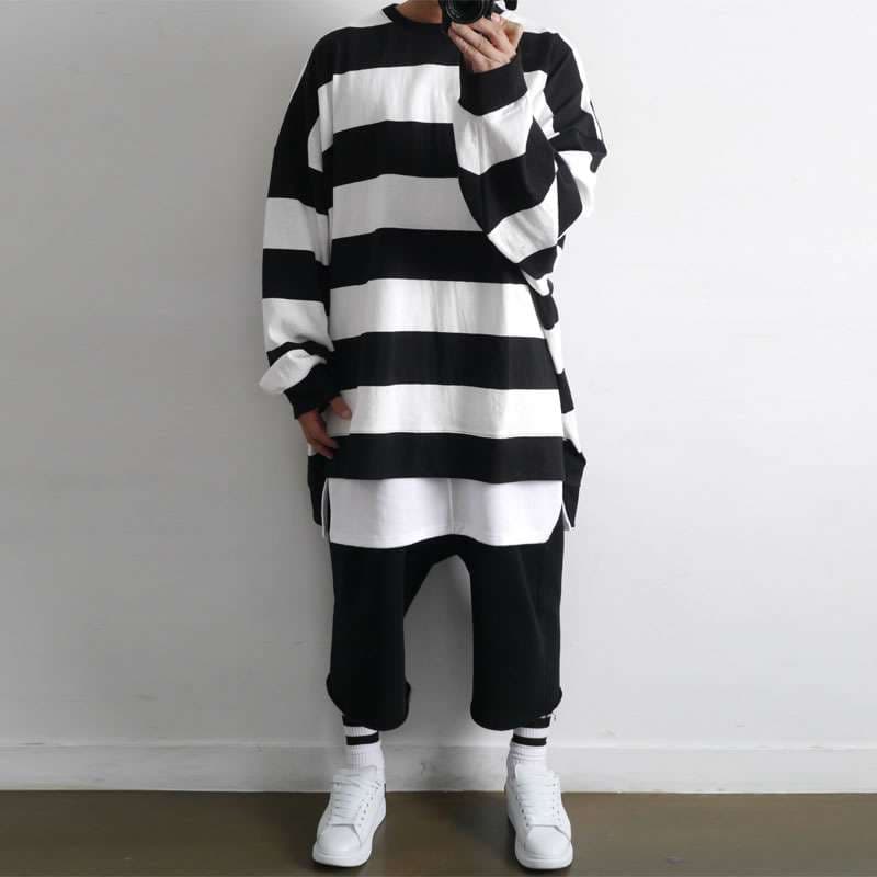 オーバーサイズボーダーニットセーター ボーダー服