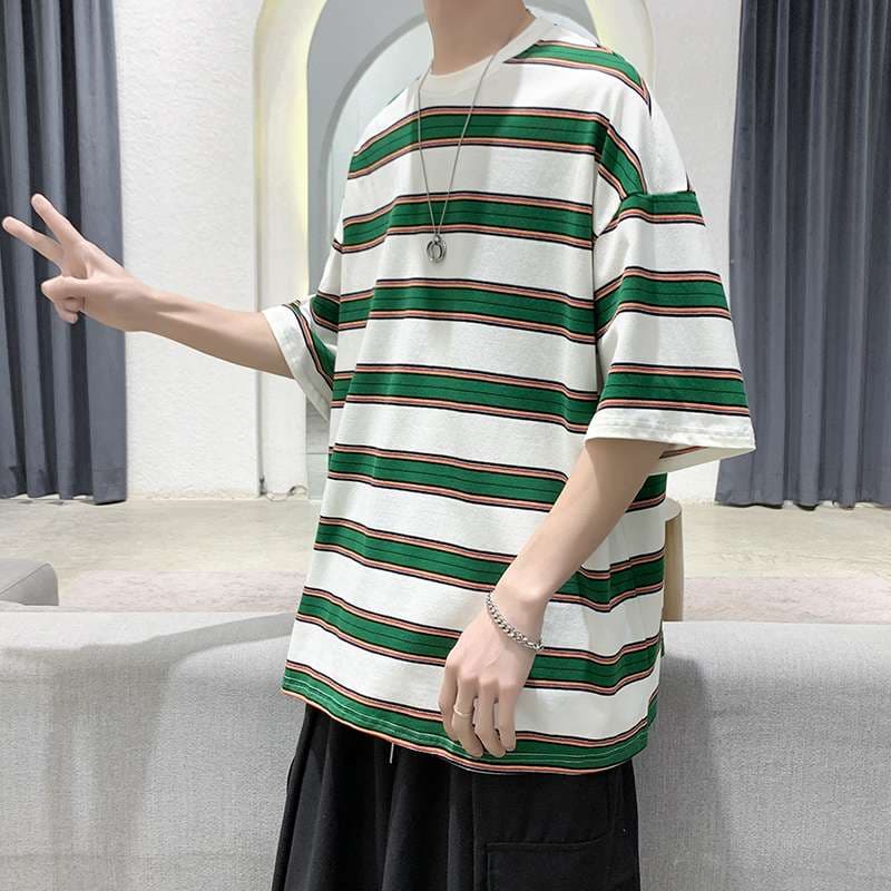 ゆったりボーダー柄オーバーサイズTシャツ ボーダー服