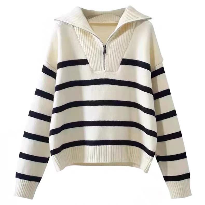 ボーダー服 ハーフジップ ボーダーニットトップス